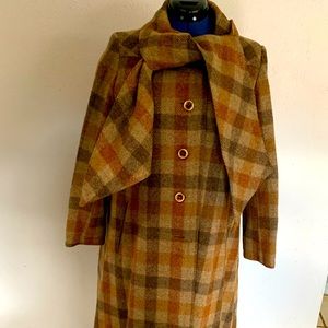 Vintage plaid swing coat with neck tie. Unique, warm and will fit several sizes!